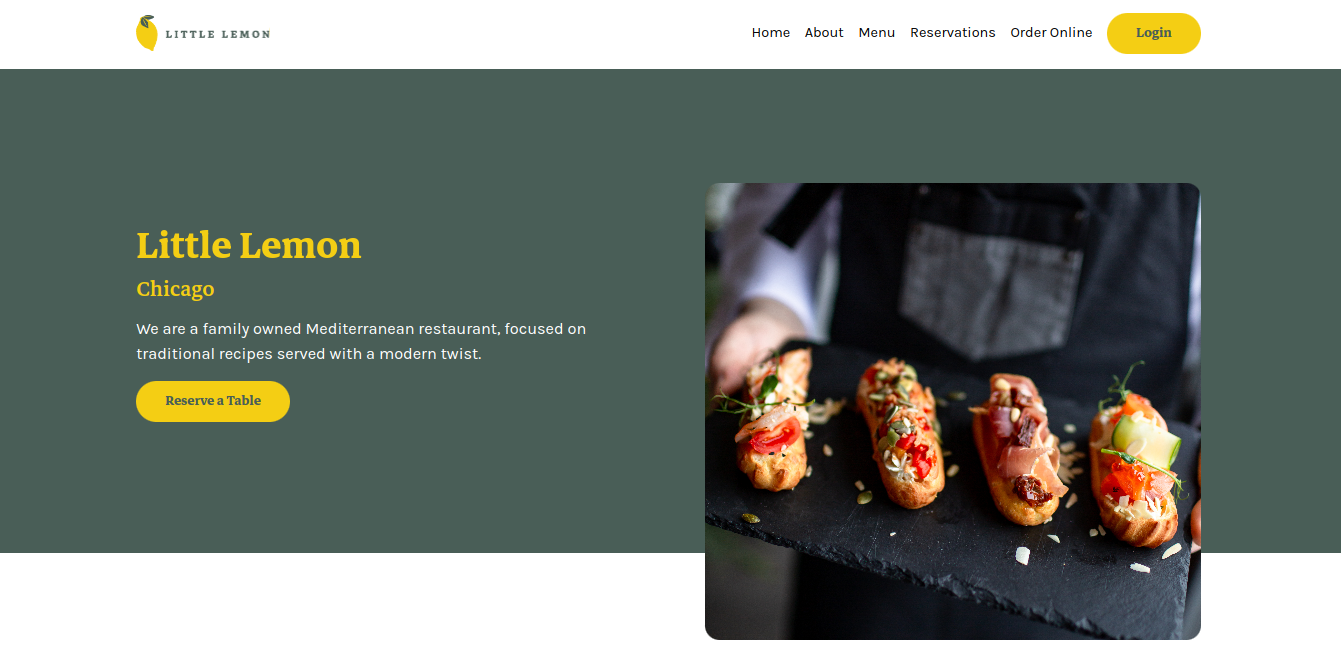 Screenshot of Little Lemon's homepage